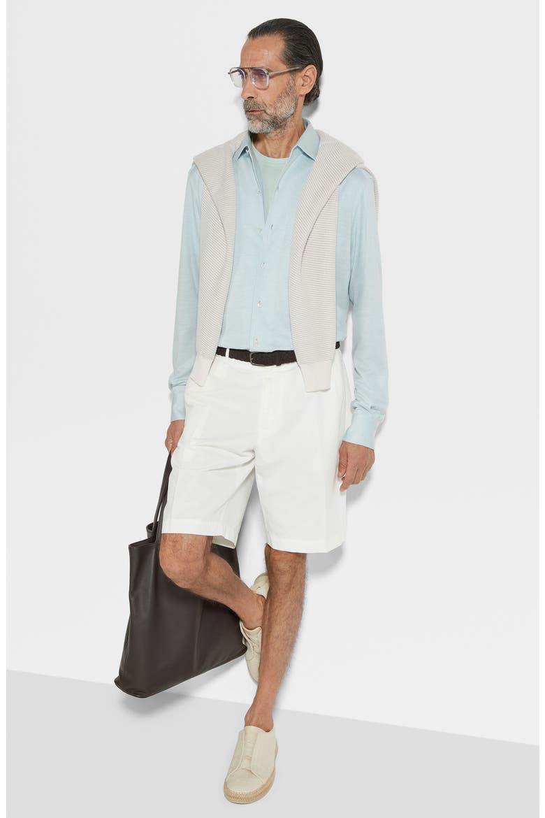 Crossover Silk, Linen & Cotton Button-Up Shirt, Alternate, color, BRIGHT BLUE SOLID