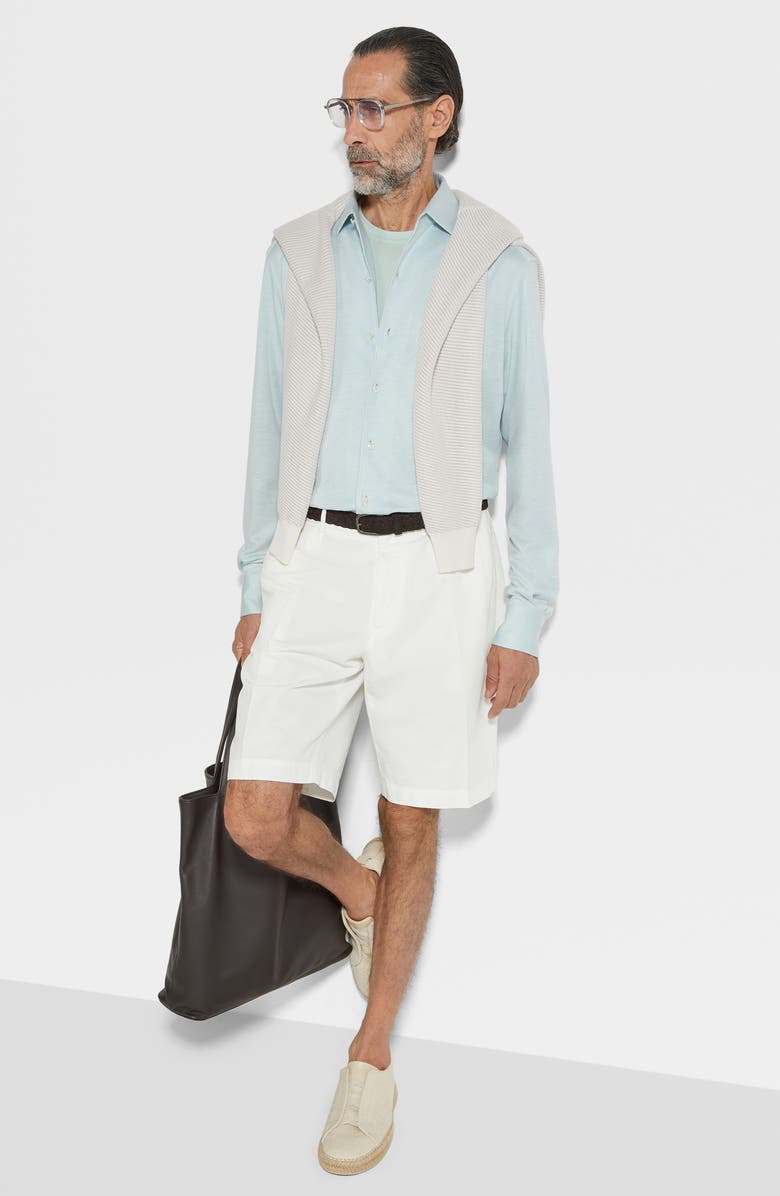 ZEGNA Crossover Silk, Linen & Cotton Button-Up Shirt, Alternate, color, Bright Blue Solid