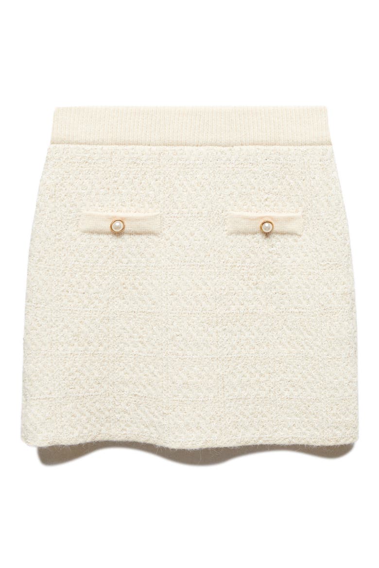 Imitation Pearl Tweed Knit Miniskirt, Alternate, color, OFF WHITE