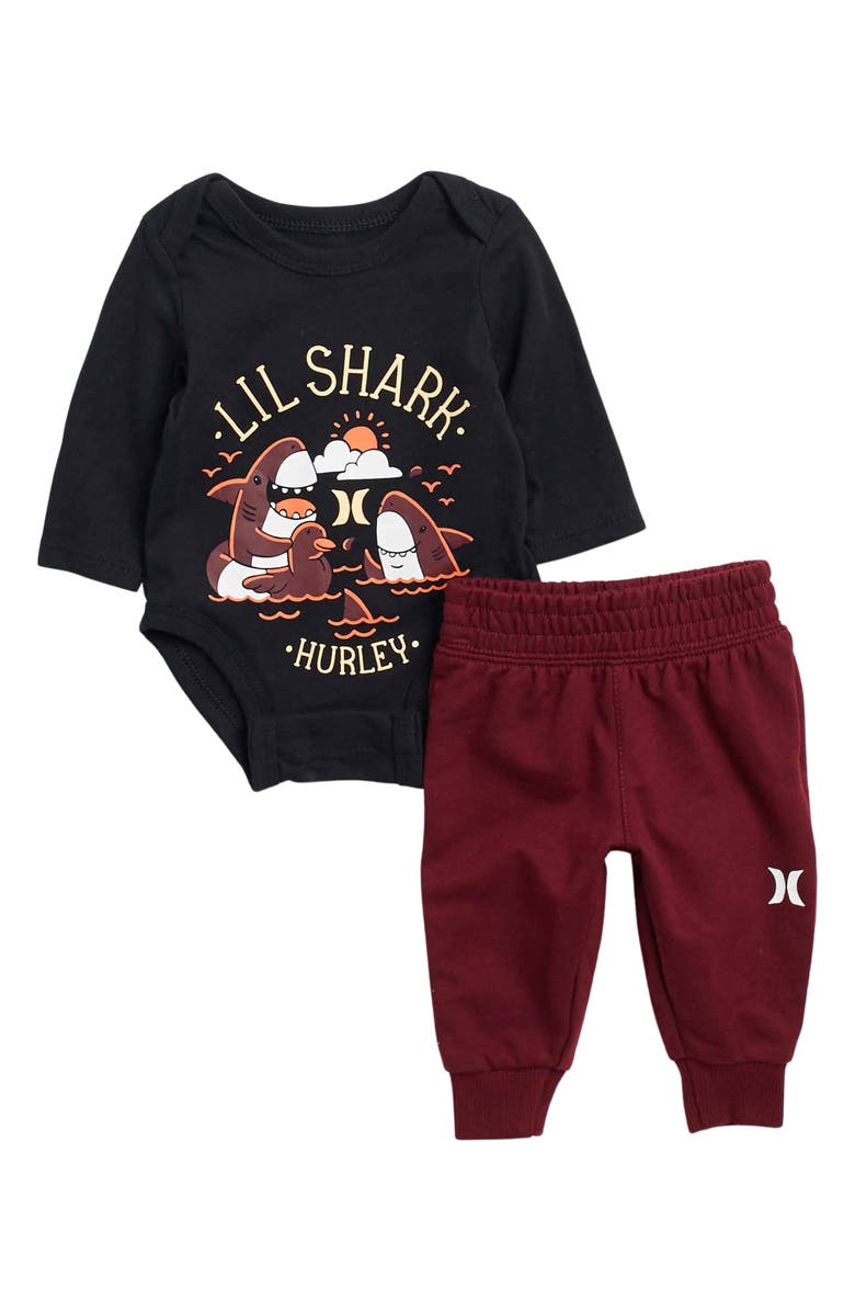 Hurley Lil' Shark Bodysuit & Joggers Set, Main, color, 