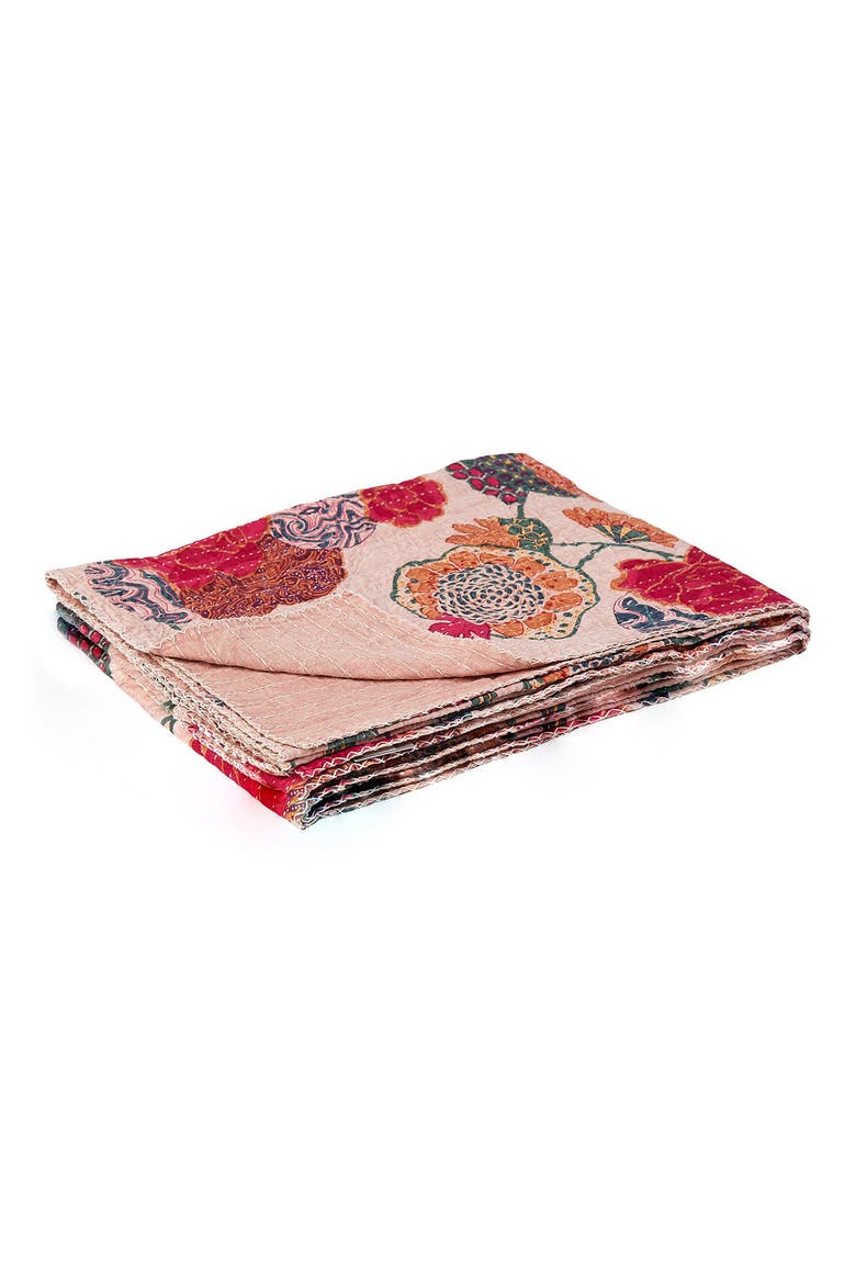 Vintage Cotton Kantha Throw Blanket, Alternate, color, MULTI PALE PINK FLORAL