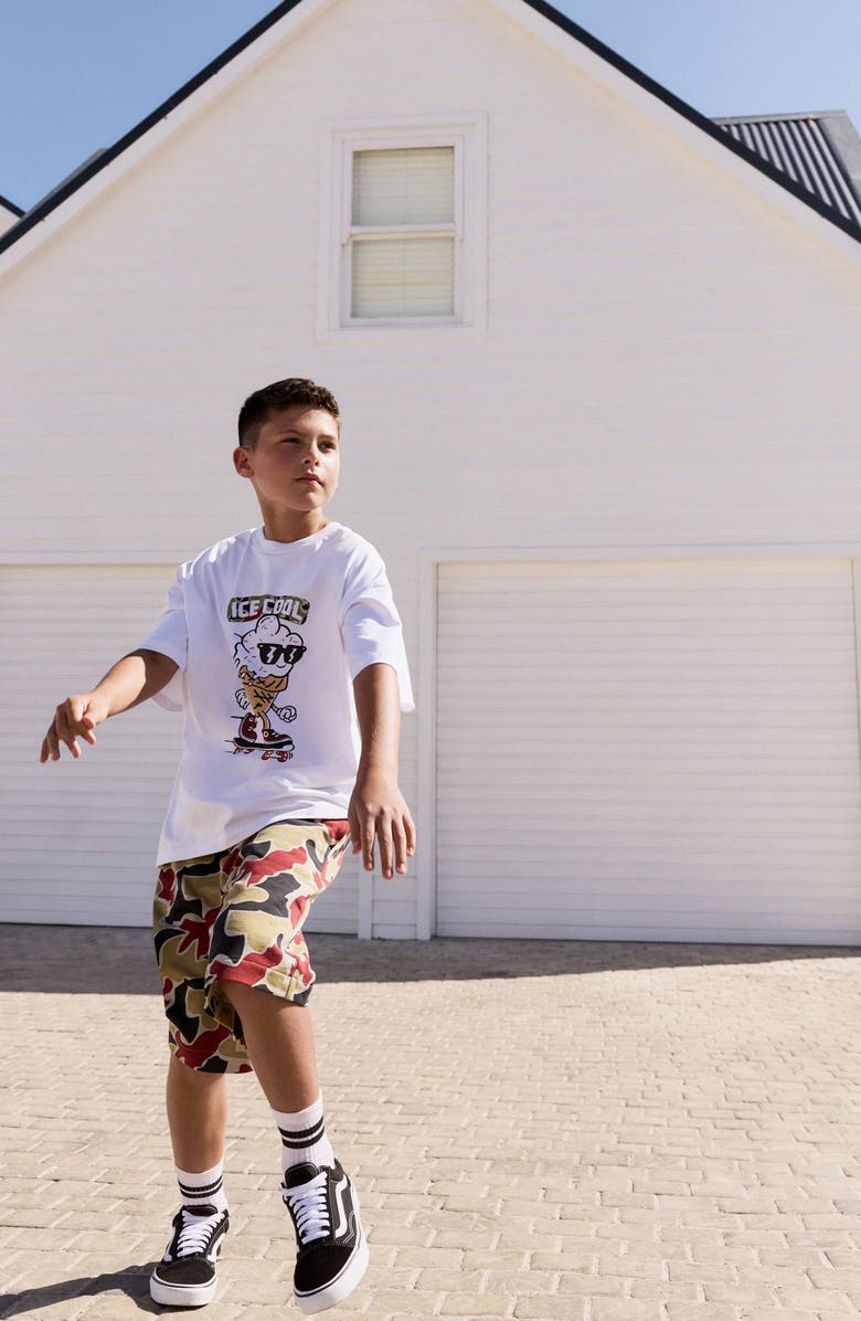 NEXT Kids' Ice Cool Graphic T-Shirt & Camo Shorts, Alternate, color, White