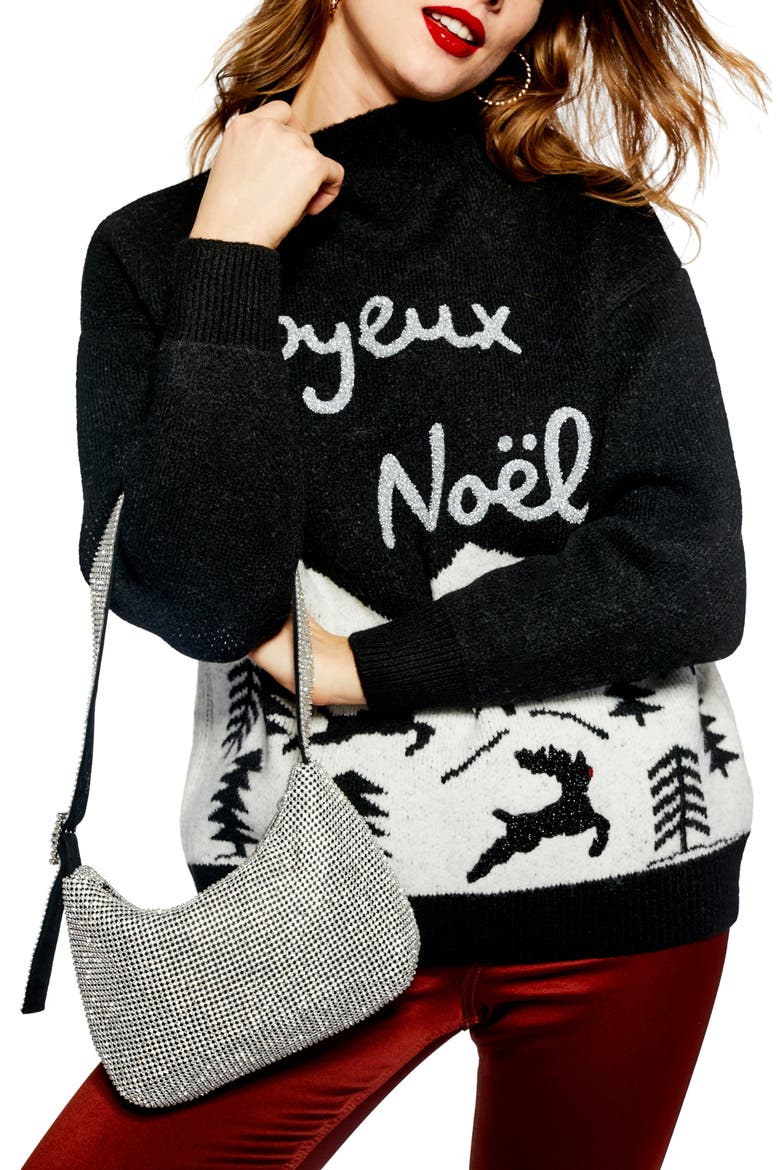 Joyeux Noël Christmas Sweater, Main, color, BLACK MULTI