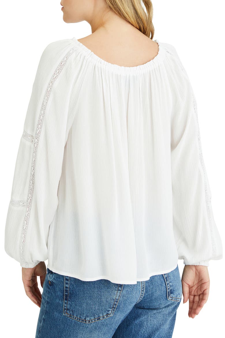 Say So Lace Inset Convertible Off the Shoulder Blouse, Alternate, color, WHITE