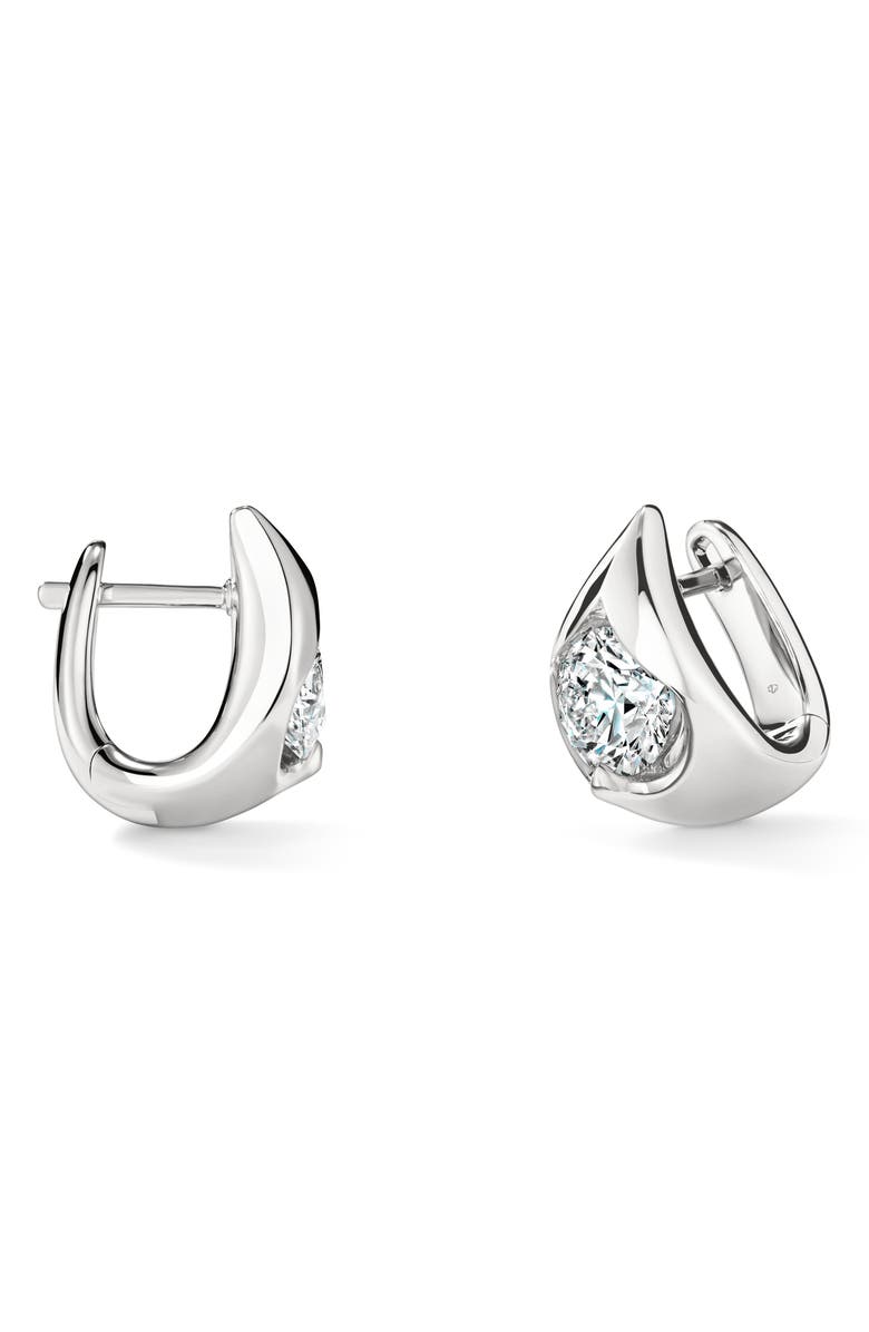 HEARTS ON FIRE Lu Droplet Huggie Hoop Earrings, Alternate, color, White Gold/ Diamond