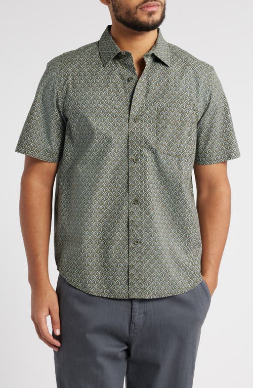 Treasure & Bond Lived In Geo Print Short Sleeve Cotton Poplin Button-up Shirt In Olive Retro Geo