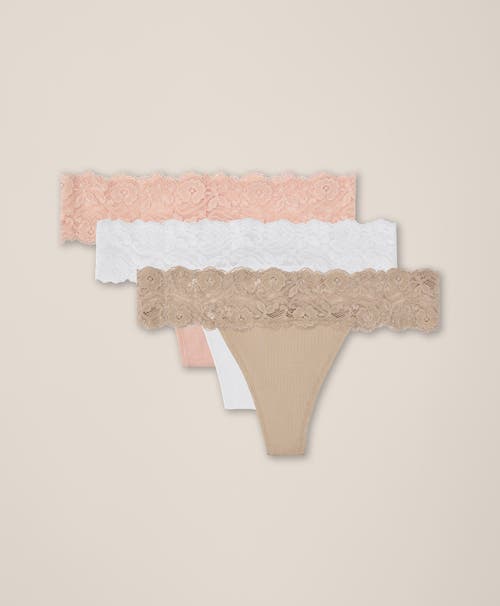 Pact Lace Waist Thong 3-pack In Pink