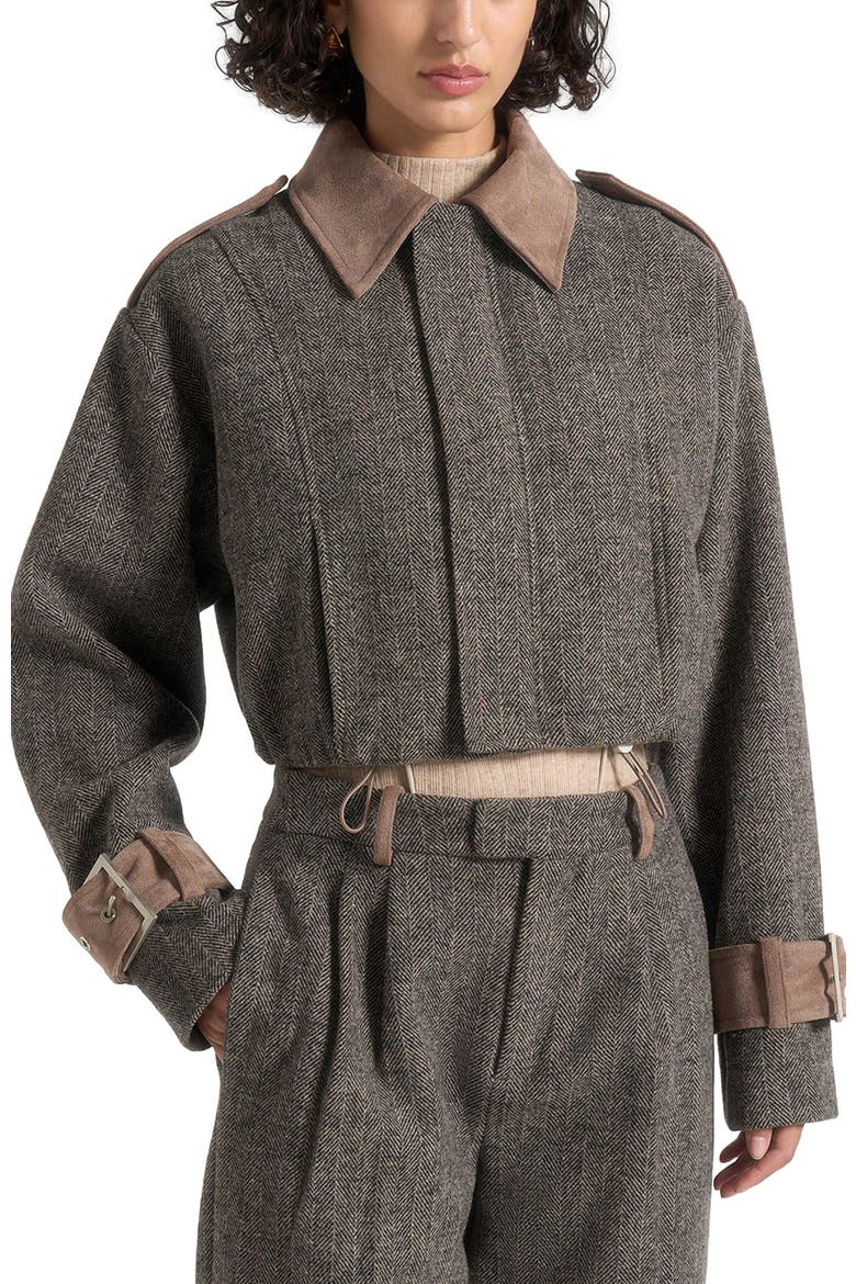 Galia Herringbone and Suede Bungee Hem Jacket, Main, color, Grey