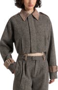 Manière De Voir Galia Herringbone and Suede Bungee Hem Jacket
