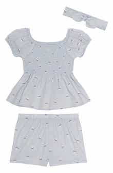 PL Baby by Petit Lem Floral Woven Smocked Top & Shorts & Headband Set