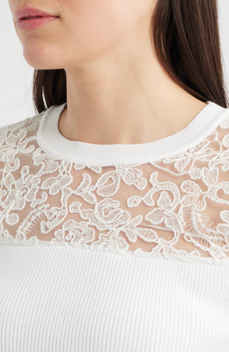 Elie Tahari Stephanie Mixed Media Lace Inset T-Shirt, Alternate, color, 