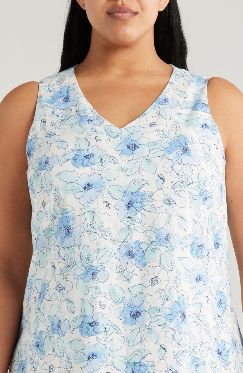 Jones New York Gina Floral Linen Blend Trapeze Dress, Alternate, color,