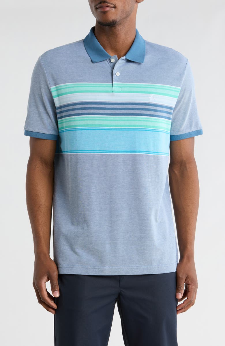Original Penguin Stripe Cotton Polo, Main, color, Copen Blue