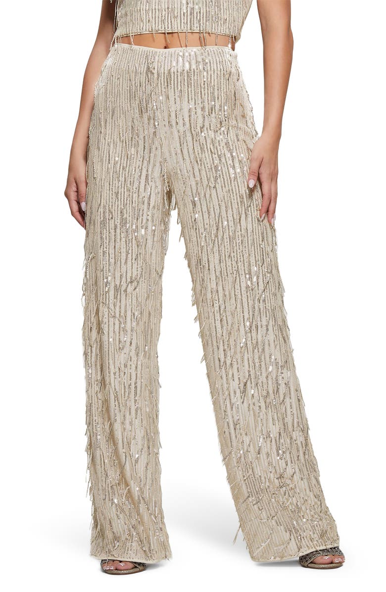 GUESS Heidi Sequin Fringe Wide Leg Pants, Main, color, 