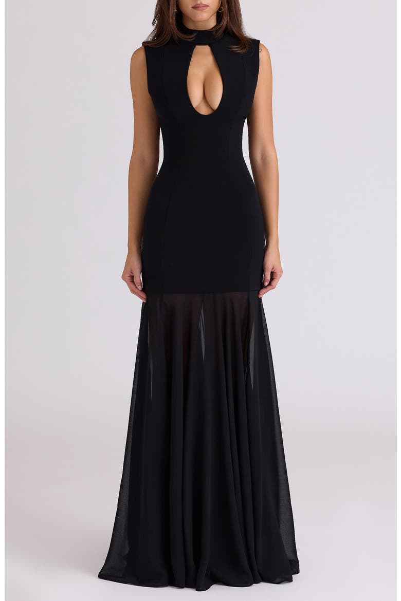 Raphaella Stretch Crepe Mermaid Gown, Main, color, BLACK
