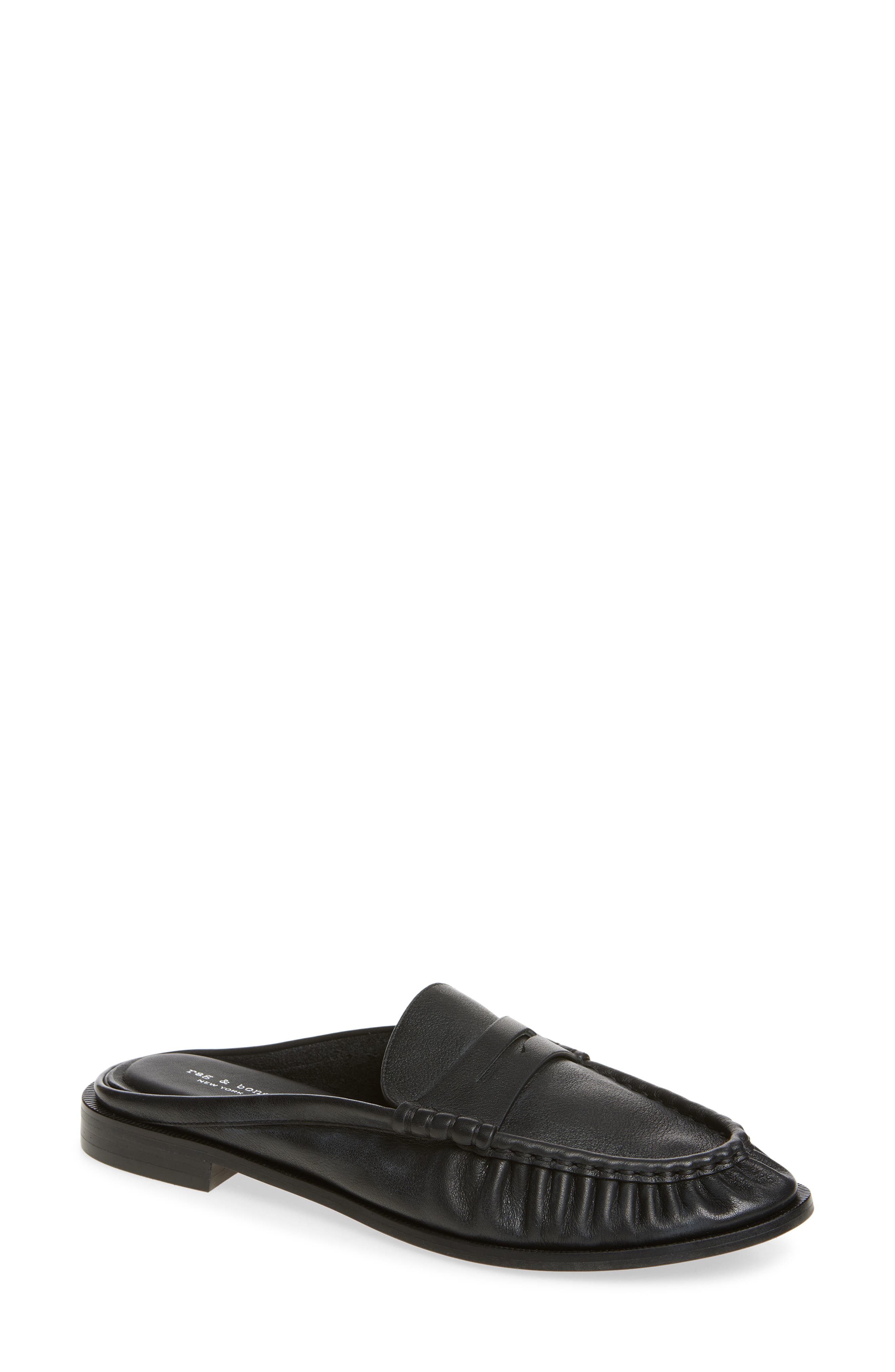 Lexi Leather Flat Mule, Main, color, BLACK