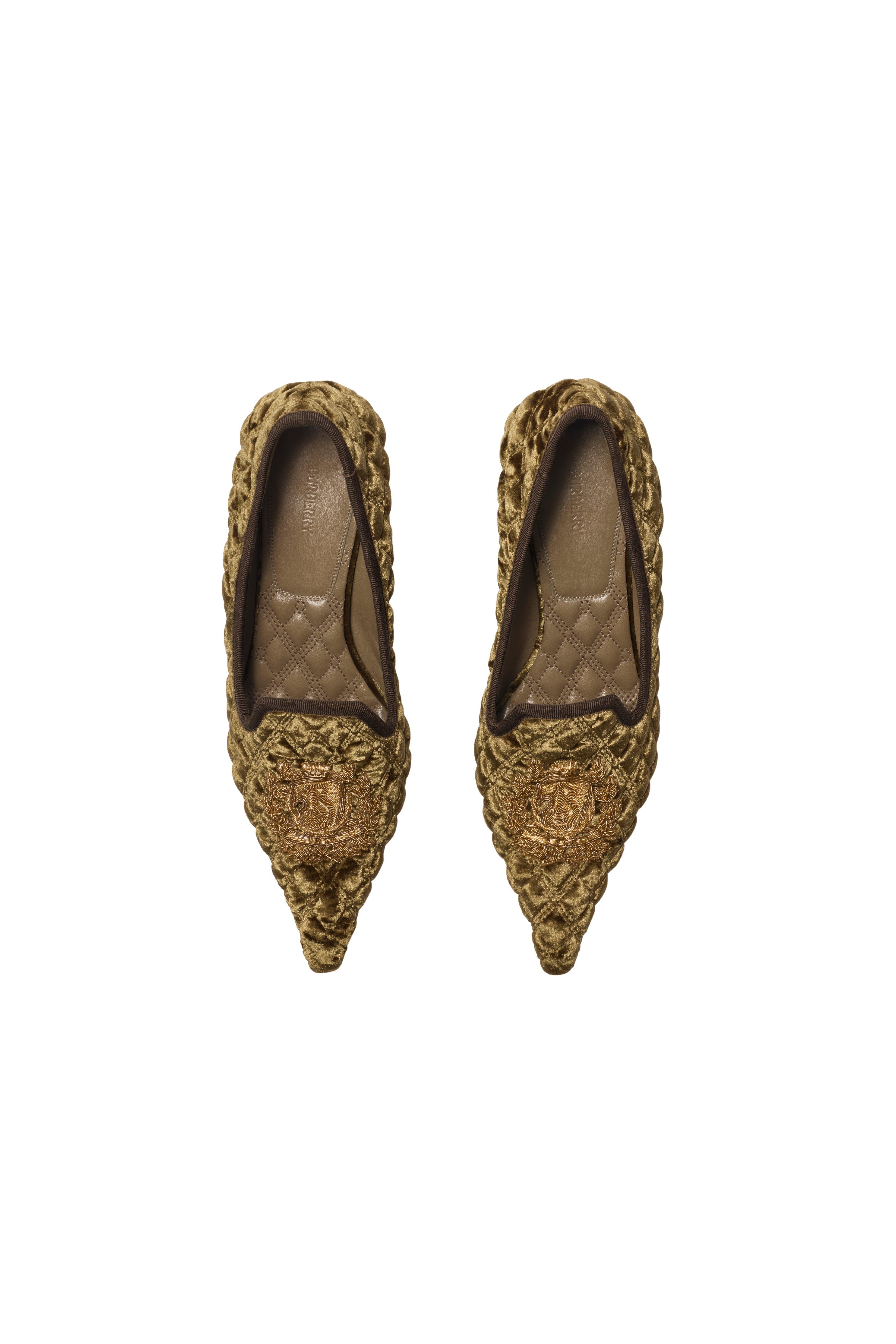 Burberry Quilted Velvet Cameo Slippers, Alternate, color, Linden Brown