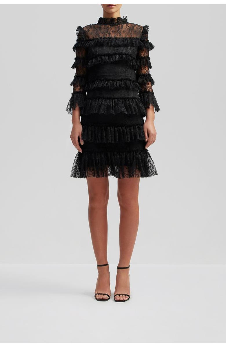 Malina Carmine Mini Frill Lace Dress, Alternate, color, Black