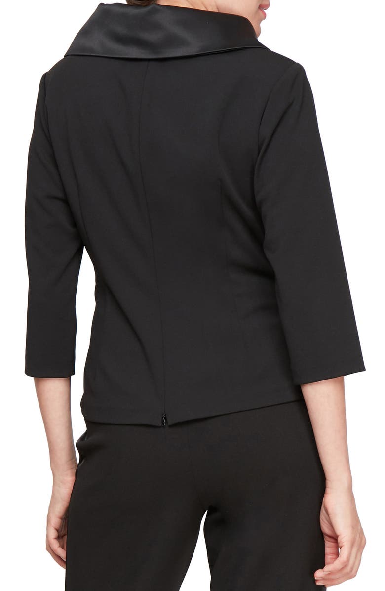 Alex Evenings Satin Trim Crepe Top, Alternate, color, 