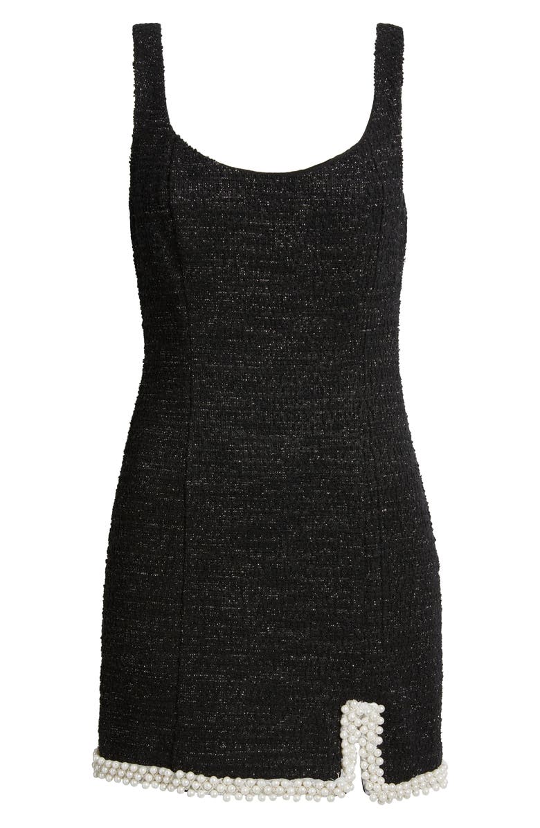 Hutch Scoop Neck Faux Pearl Trim Metallic Tweed Cocktail Dress, Alternate, color, Black