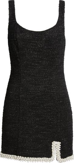 Hutch Scoop Neck Faux Pearl Trim Metallic Tweed Cocktail Dress