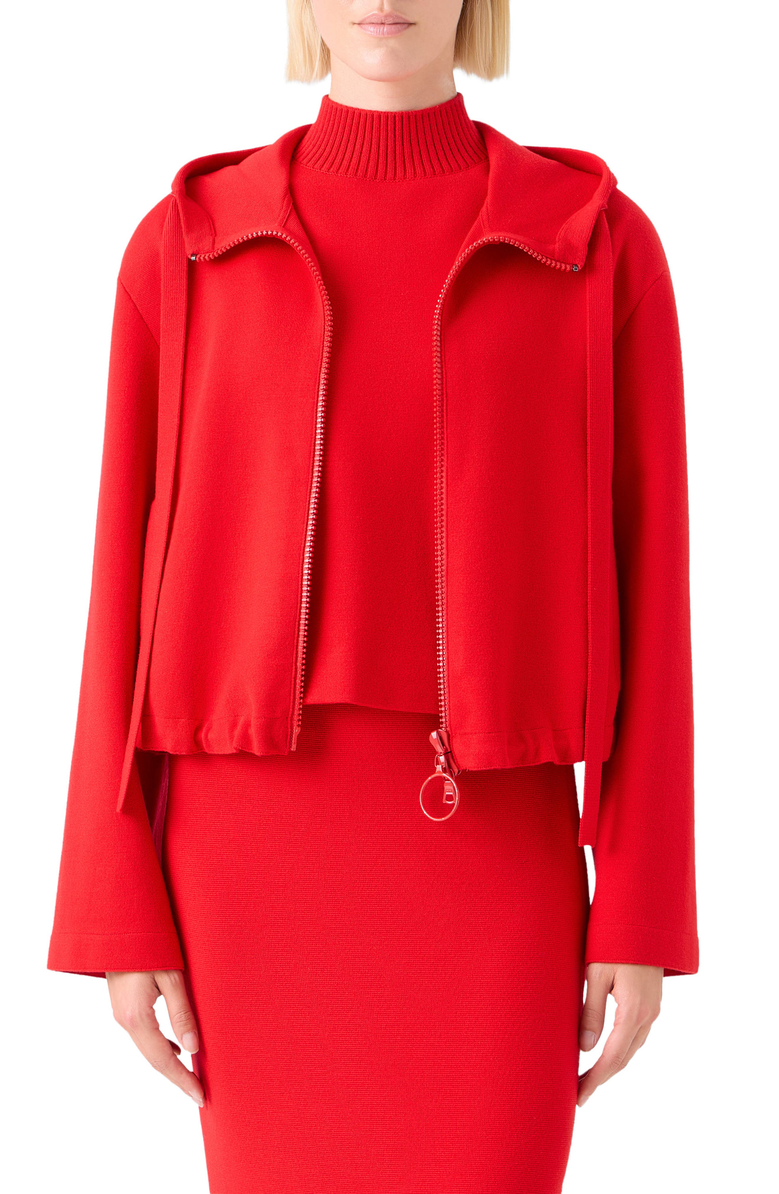 Wool Stretch Knit Hooded Bomber Jacket