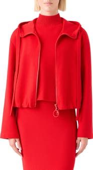 Akris punto Wool Stretch Knit Hooded Bomber Jacket