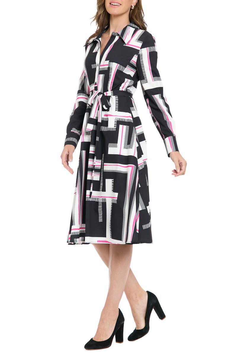 London Times Tie Waist Long Sleeve Shirtdress, Alternate, color,