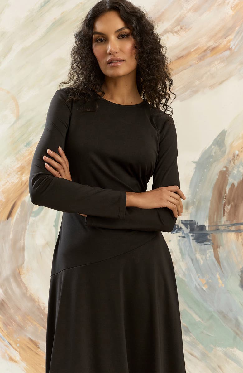 Maggy London Long Sleeve Asymmetric Hem Midi Dress, Alternate, color, Black