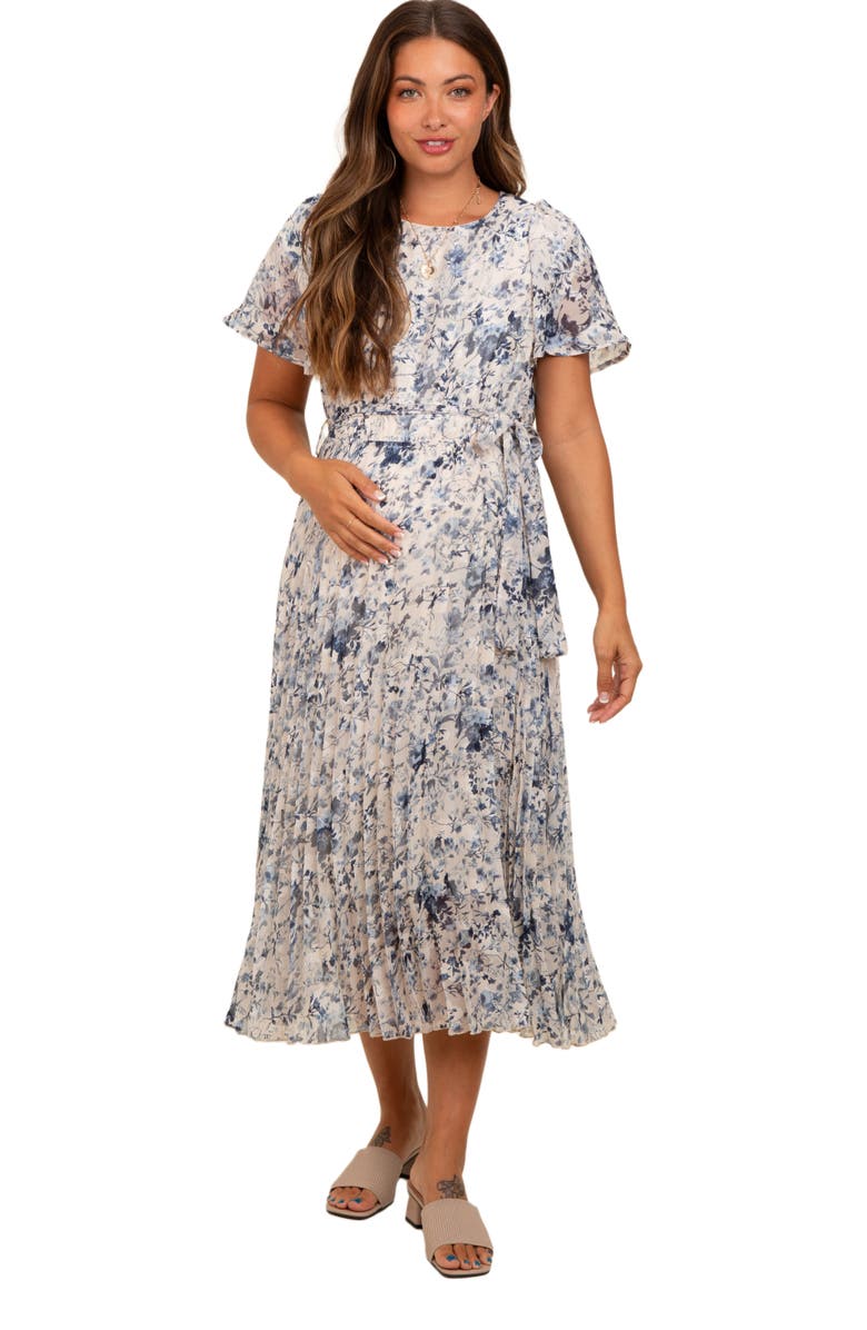 PinkBlush Floral Pleated Midi Dress, Alternate, color, Cream