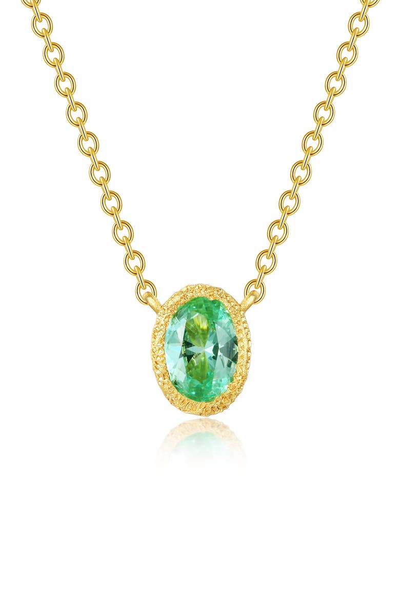 Oval Created Sapphire Pendant Necklace, Main, color, GREEN