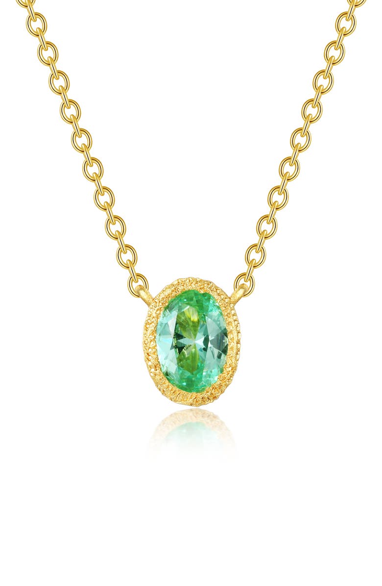 Lafonn Oval Created Sapphire Pendant Necklace, Main, color, Green