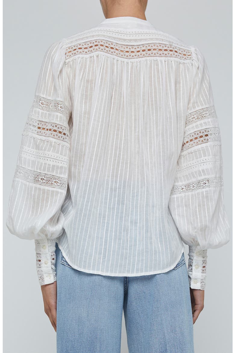 Kiera Lace Trim Button-Up Top, Alternate, color, IVORY