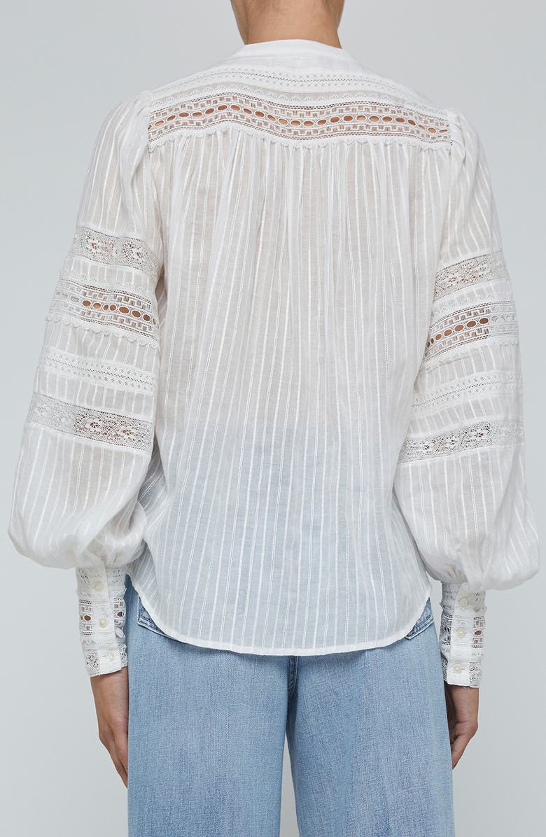 L'AGENCE Kiera Lace Trim Button-Up Top, Alternate, color, Ivory