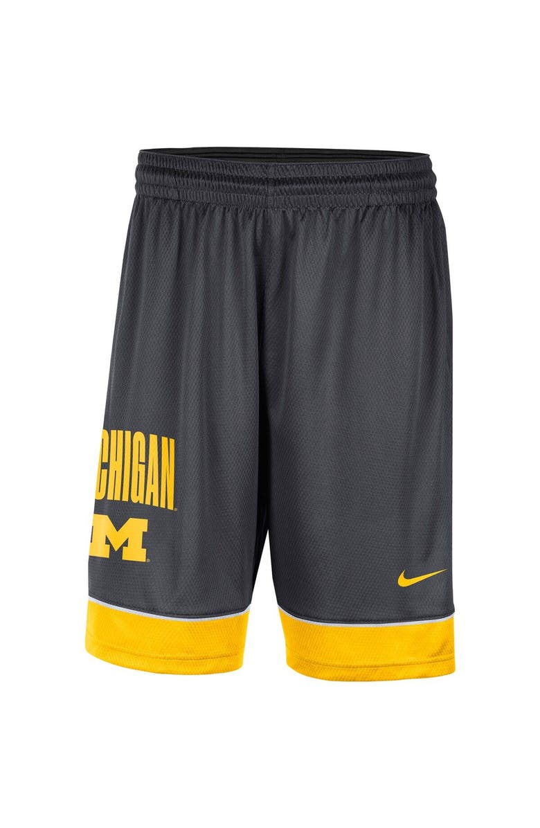 Nike Men's Nike Charcoal/Yellow Michigan Wolverines Fast Break Performance Shorts, Alternate, color, 