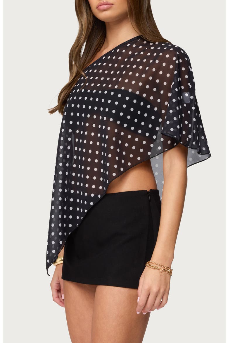Asymmetric Polka Dot Chiffon Poncho, Alternate, color, BLACK-AND-WHITE
