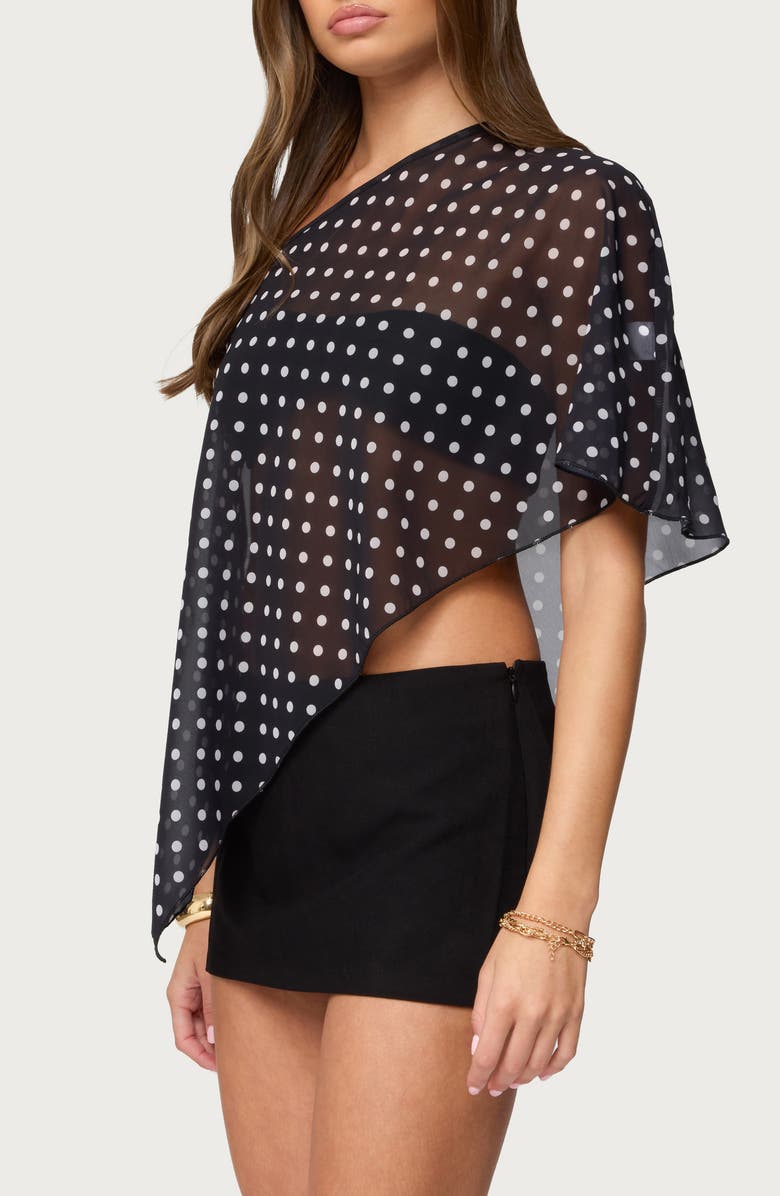 EDIKTED Asymmetric Polka Dot Chiffon Poncho, Alternate, color,