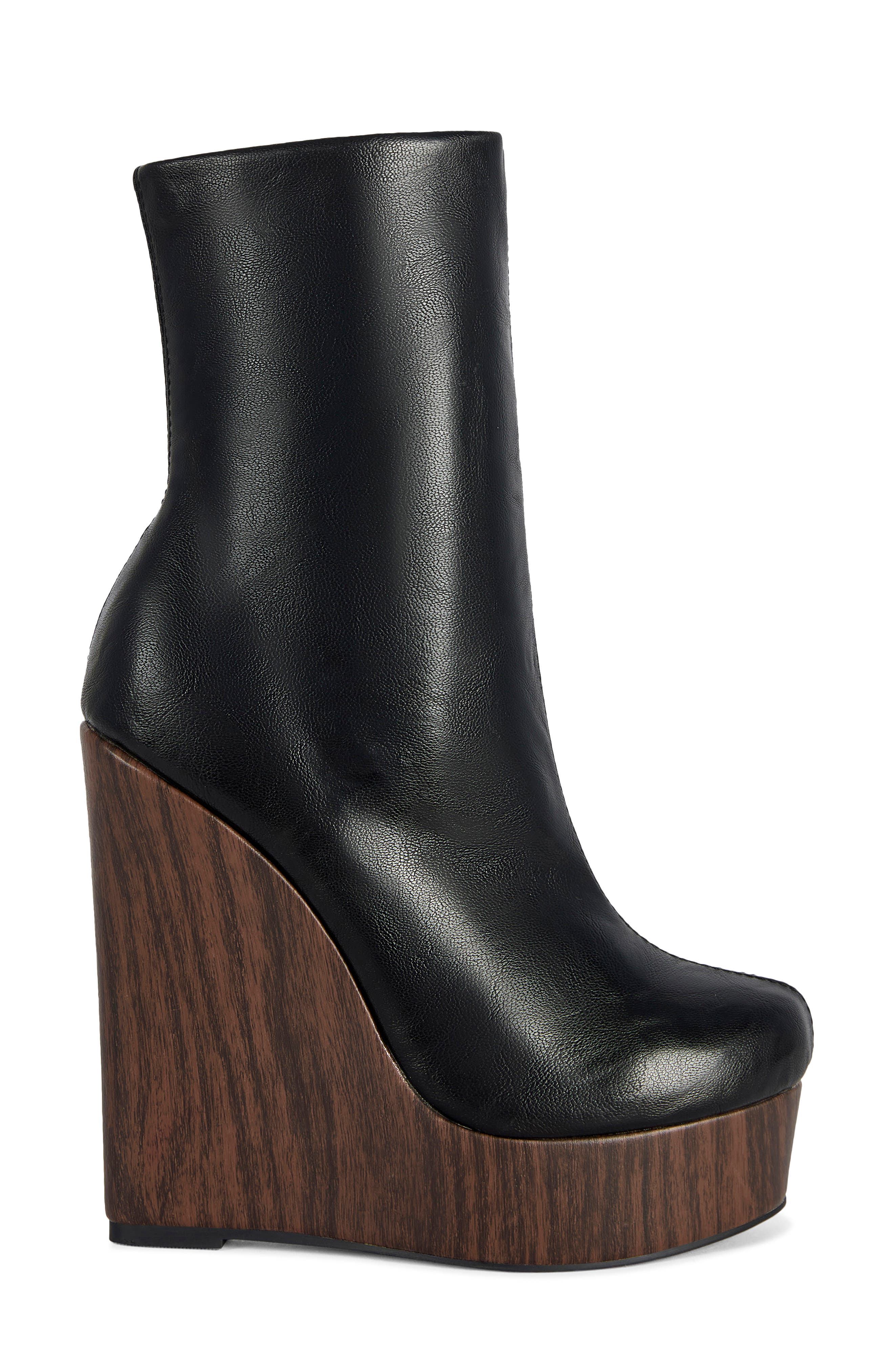 Road Faux Leather Platform Wedge Bootie, Alternate, color, BLACK