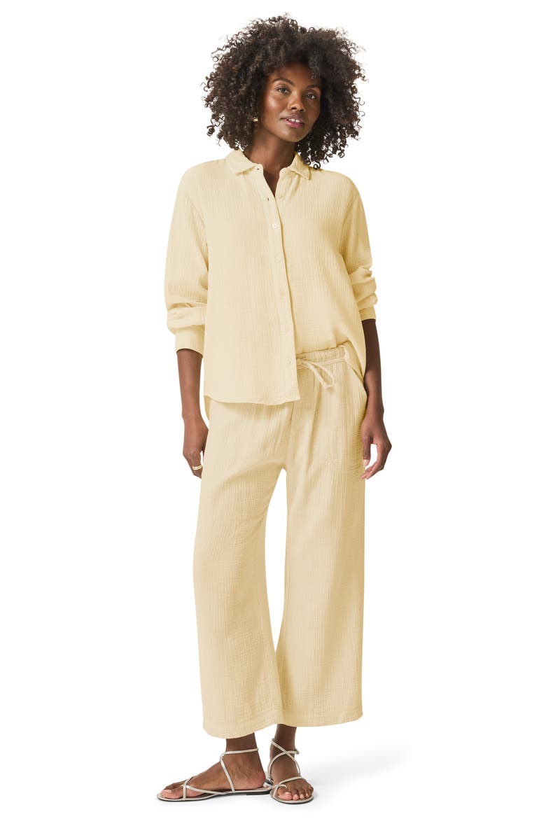 Adele Oversize Cotton Gauze Button-Up Shirt, Alternate, color, LIMONCELLO