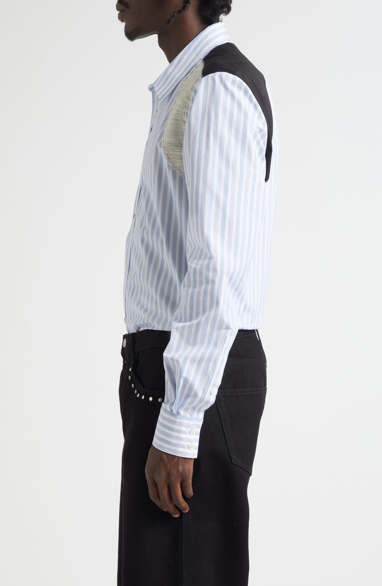 McQueen Canvas Detail Harness Strap Cotton Poplin Button-Up Shirt, Alternate, color, Optic White-S Blue