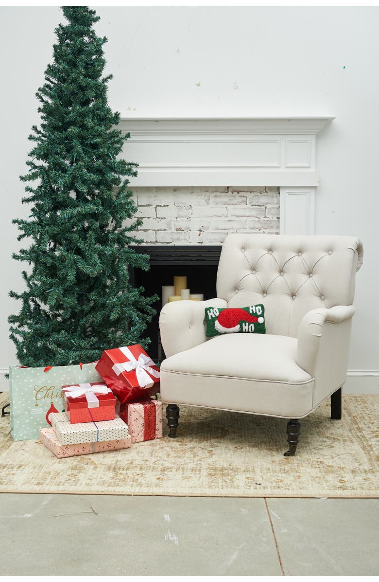 C&F Home "Ho, Ho, Ho" Santa Hat Hooked Petite Accent Pillow, 6" x 12", Alternate, color, Green