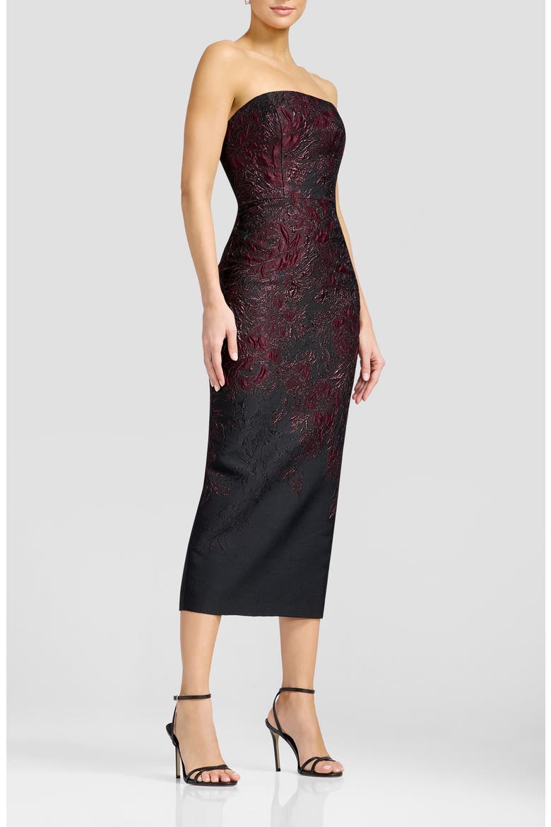 Viviana Metallic Floral Strapless Sheath Cocktail Dress, Alternate, color, DARK CHERRY MULTI