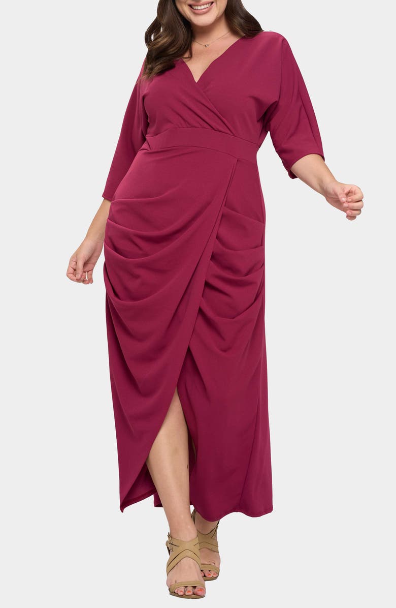L I V D Dolman Elbow Sleeve Stretch Faux Wrap Maxi Dress, Main, color, Magenta
