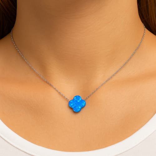 Donatello Gian Sterling Silver Blue Opal Clover Necklace In Blue