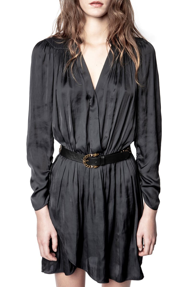Zadig & Voltaire Reveal Long Sleeve Satin Minidress, Main, color, 