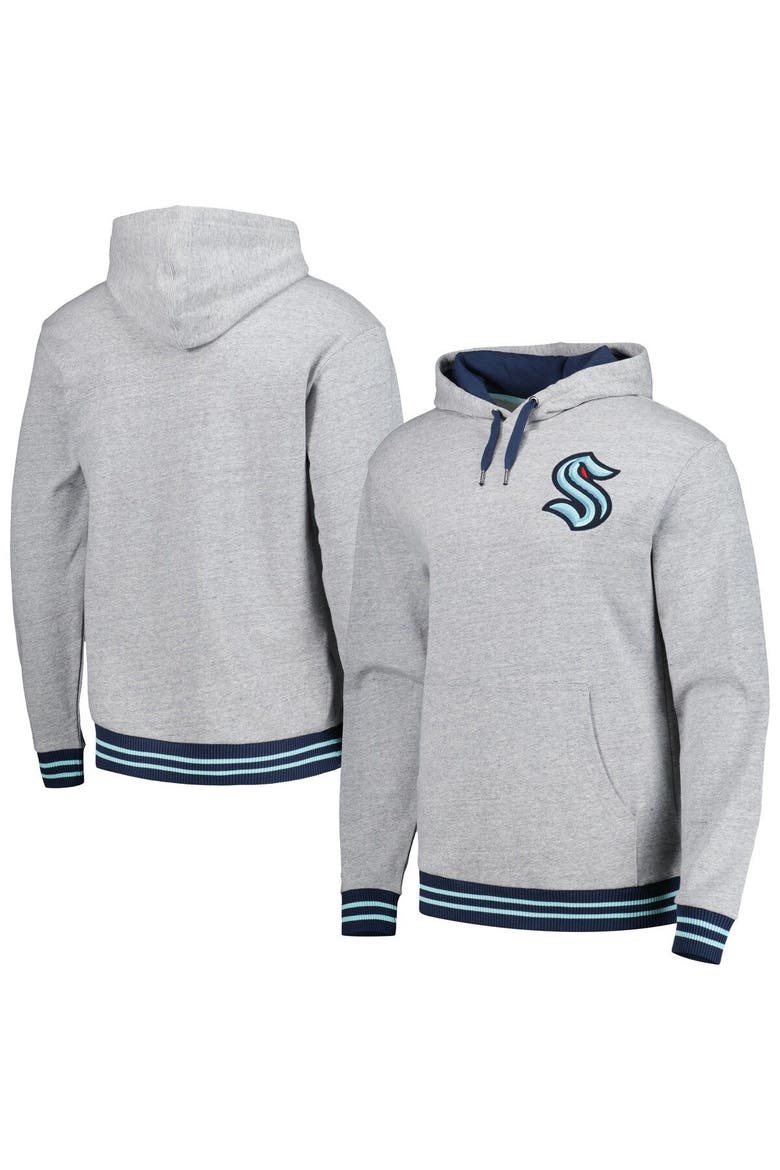 Men's Mitchell & Ness  Heather Gray Seattle Kraken Classic French Terry Pullover Hoodie, Main, color, Heather Gray