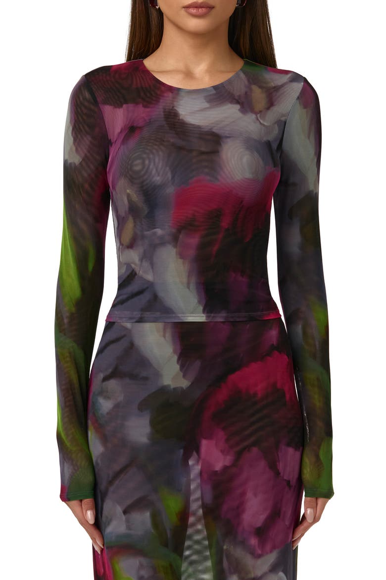 Mesh Print Long Sleeve Top, Main, color, BAROQUE BLOOM