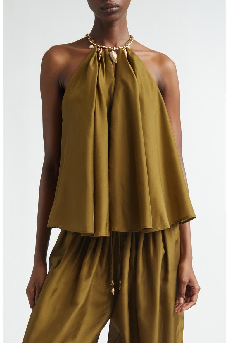 Mahon Silk Habutae Halter Top, Main, color, OLIVE