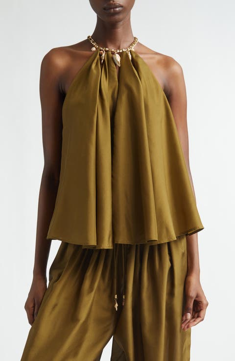 Mahon Silk Habutae Halter Top (Regular & Petite)