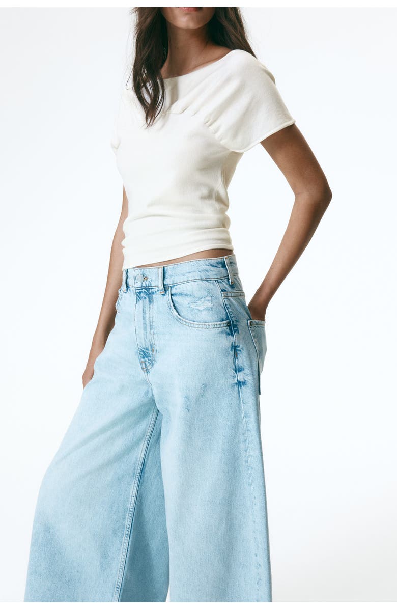 H&M Gathered Cap-sleeved Top, Alternate, color, Cream